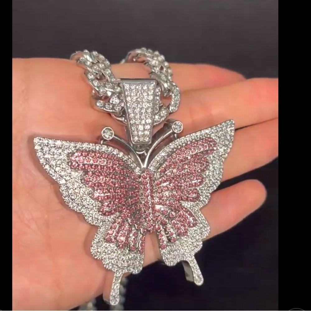 Elegant Pink Butterfly Necklace- Fashion Jewelry - Picture 5 of 12